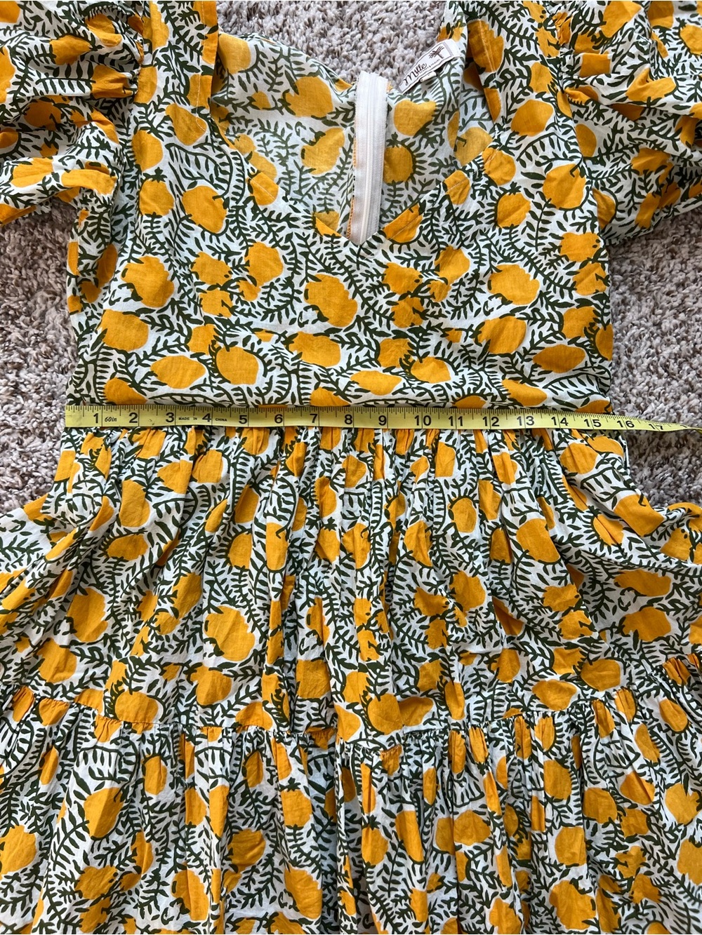 MILLE Puff Sleeve Babydoll Mini Dress Lemon Print 100% Cotton Size M - Picture 6 of 9